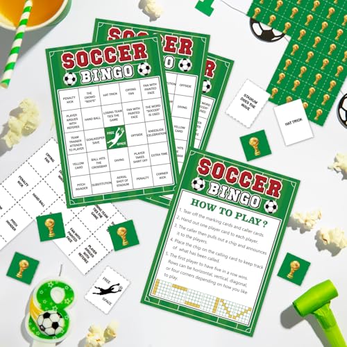 World Cup Bingo Game Set - 24 Unique Cards & 12 Markers - Soccer Theme