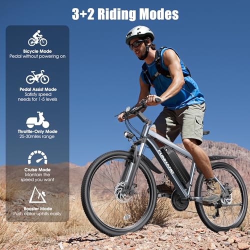 1000W Electric Mountain Bike for Adults - 50 Miles Range, Grey
