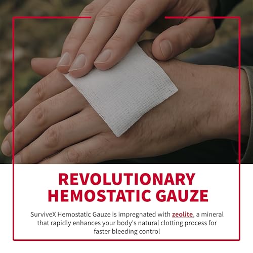 SurviveX Hemostatic Gauze 3x4ft - 2 Pack Rapid Blood Clotting Trauma Kit