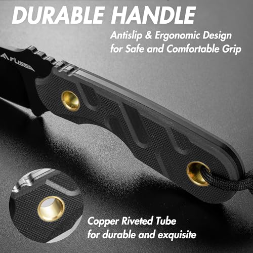 FLISSA 7-inch Full Tang Fixed Blade Survival Knife with Kydex Sheath & Emergency Rope