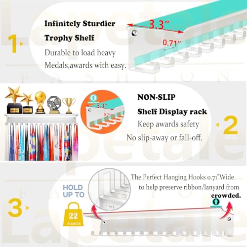 Non-Slip Medal and Trophy Display Shelf with Hooks - 16"