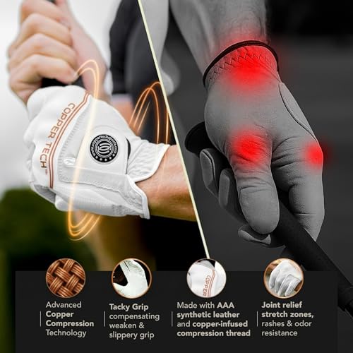 Copper Tech Ladies Golf Gloves Left Hand White Medium-Large 2 Pack