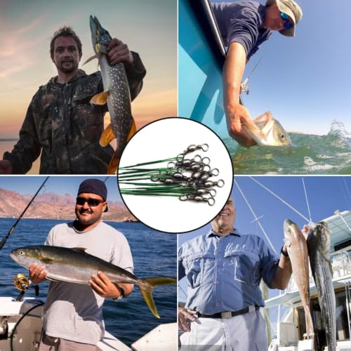 Stainless Steel Fishing Wire Leaders with Swivels - 6in 31LB 20pcs