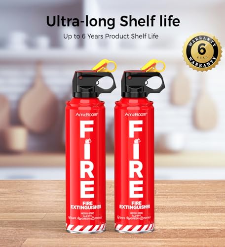 AmzBoom 2-Pack Fire Extinguisher Set for Home, Car, Kitchen & Grill with Mounting Brackets