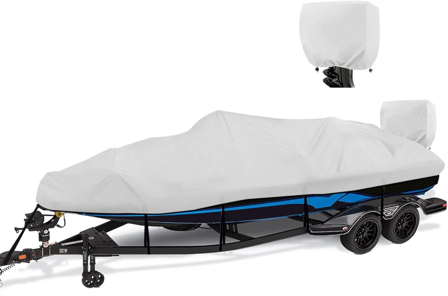1200D Waterproof Boat Cover - Heavy Duty Gray Canvas for 16' to 18.5' Bass, V-Hull, Tri-Hull & Bowrider Boats