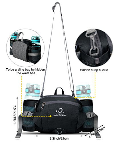 Fanny Pack Waist Bag with 2 Water Bottle Holders - Black