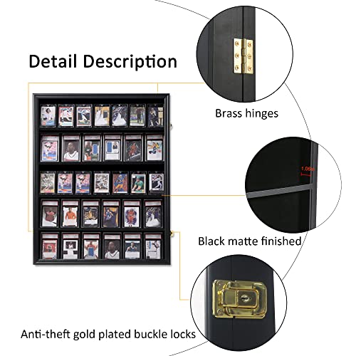 Lockable Sports Card Display Case for 35 Cards - UV Protection, Black