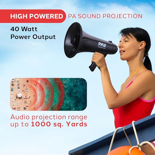 40W Megaphone Speaker with Siren - 1000 Yard Range, 8'' Diameter x 13.2'' Length