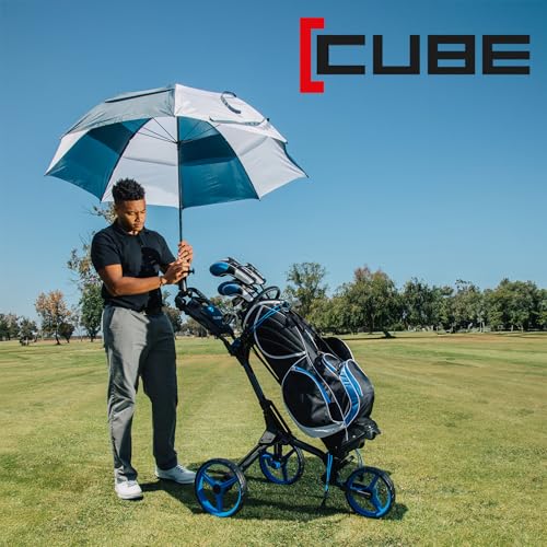 3-Wheel Golf Push Cart - Lightweight Folding with Umbrella Holder - Charcoal/Black
