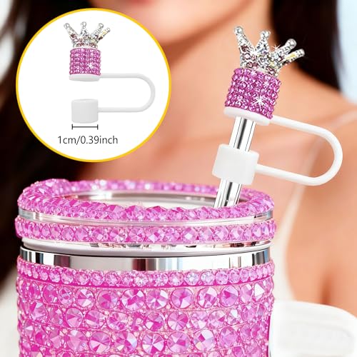 Crown Diamond Straw Toppers for Stanley Cup - Hot Pink Bling Set