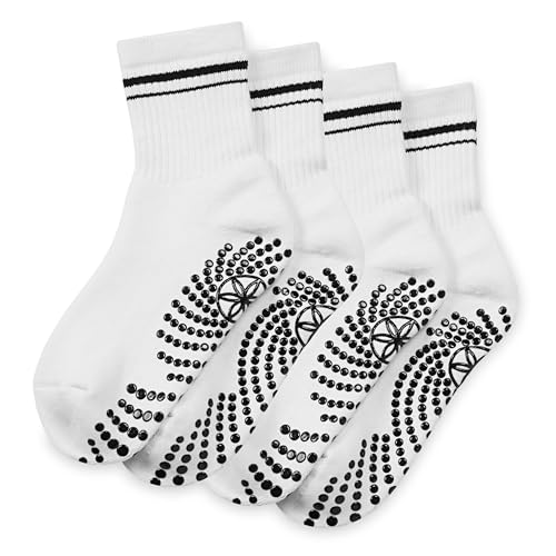 Non-Slip Grippy Crew Socks for Pilates & Yoga - White, 2-Pack