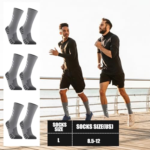 Compression Athletic Crew Socks - 3 Pairs, Gray