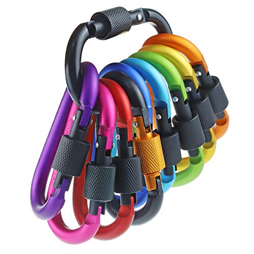 Aluminum D Ring Key Rings - 10 Pack Locking Carabiners A-Multicolored