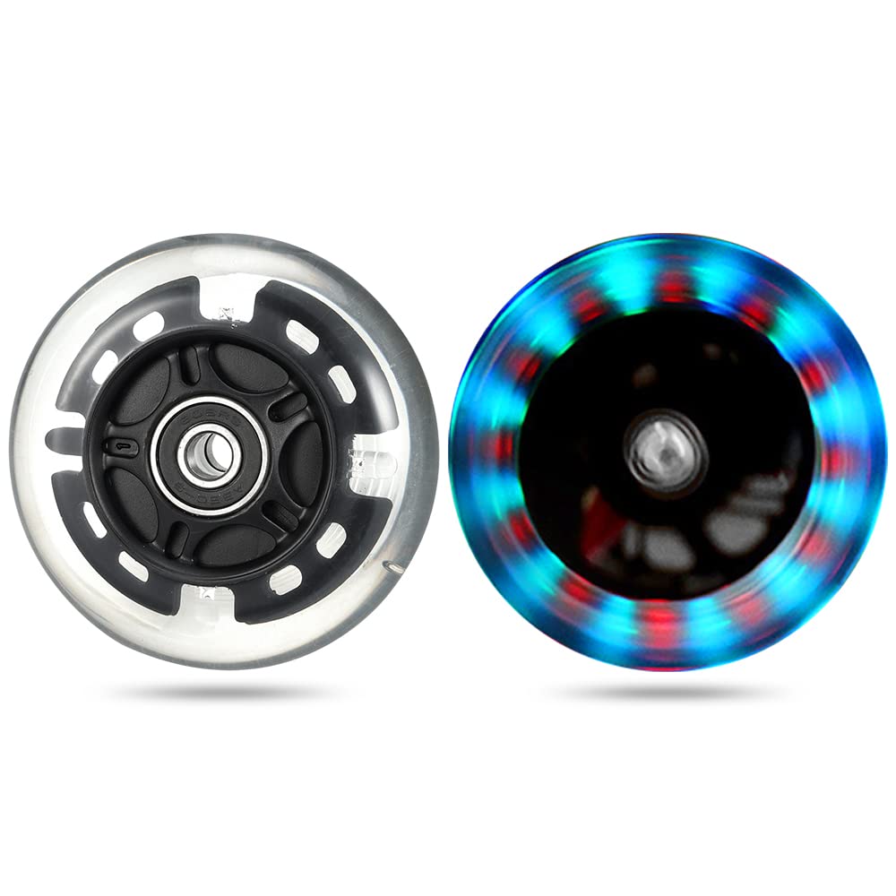 Light Up 80mm Inline Skate Wheels and Kick Scooter 80mm Rear Wheels Replacement Pair - 80mm Led Flashing Wheels Replacement for Inline Skate and Kick Scooter with Installed Abec9 (A Black/2pcs)