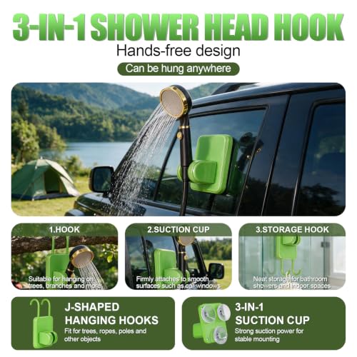 ECUMFFY Green Portable Camping Shower with Rechargeable Pump & Digital Display
