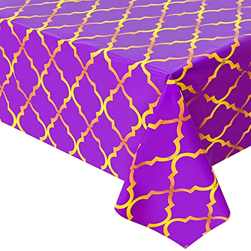 2 Pack Purple Gold Lattice Arabian Tablecloths - 87x51 Inches
