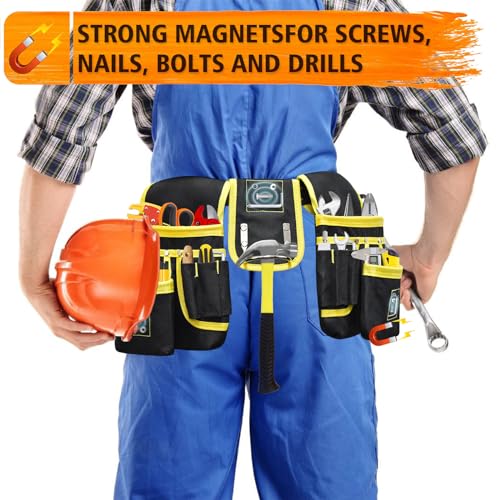 Tool Belt, Magnetic Tool Pouch with 26 Pockets for Men Heavy Duty Tool Pouch Bag, Detachable Tool Bags for Carpenter Electrician Construction (26 Pockets with Magnet Pouch)