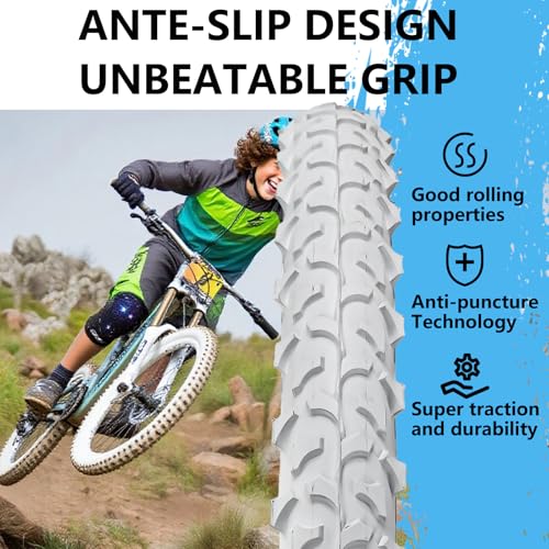 SIMEIQI 2 Pack 18x1.95 White Mountain Bike Tires & Tubes with AV 32mm Valves - Kids Trail Off-Road Bicycle Replacement