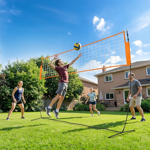 12FT Volleyball Net Set with Adjustable Height - White & Orange