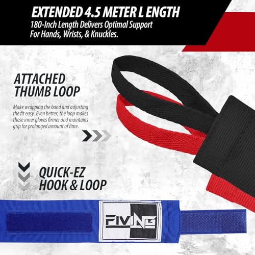 180-Inch Elastic Boxing Hand Wraps with Thumb Loop - Black