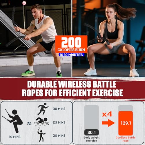 Cordless Battle Rope - Portable Weighted Ropeless for Home Gym - Black