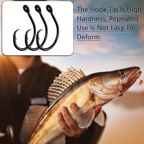 10PCS High-Carbon Steel Circle Fishing Hooks - 8/0 Size Barbed Hooks