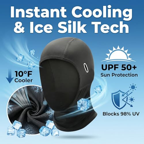 Cooling Ice Silk Skull Cap Helmet Liner Balaclava Mask - Black Long
