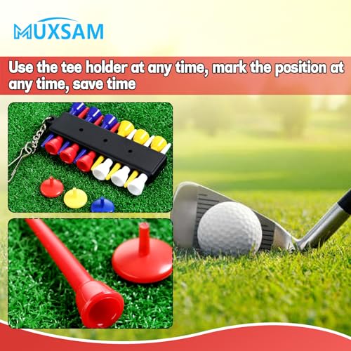 Golf Tee Holder with Keychain - 12 Tees & 3 Ball Markers - Black