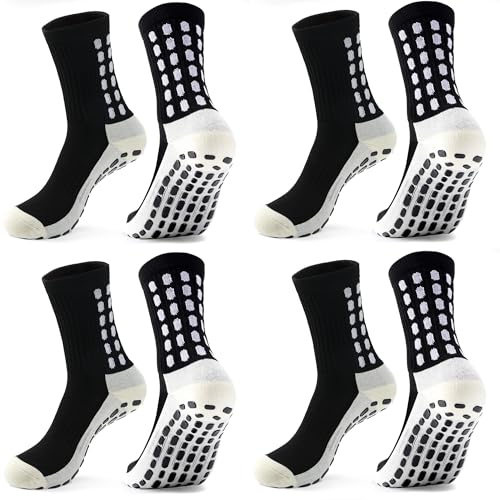 Men's Soccer Socks with Grip Pads - 4 Pairs, Black - One Size