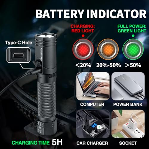 1300 Lumens Rechargeable Magnetic Flashlight, 6 Modes LED 90 Degree Flashlight Twist IP65 Waterproof High Bright EDC Pocket Torch, Tactical Flashlight for Camping, Emergency, Repair, Outdoor