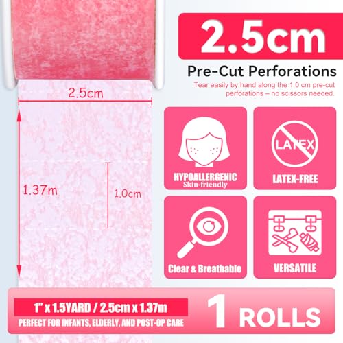 Medical Silicone Tape 1" x 1.5 Yard - Pink, 2 Rolls for Sensitive Skin