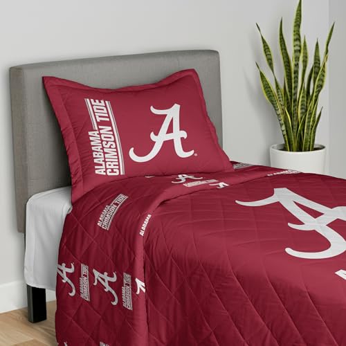 Alabama Crimson Tide NCAA Quilted Throw Blanket Set 60 x 80 in - Official Fan Decor