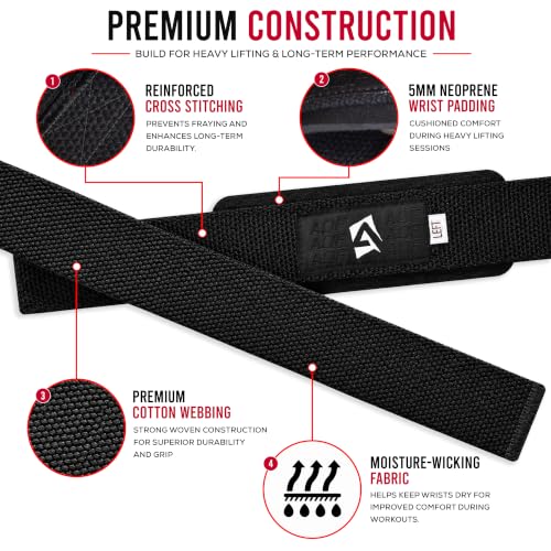 Weight Lifting Straps - Padded Cotton Gym Wrist Straps - Original Black