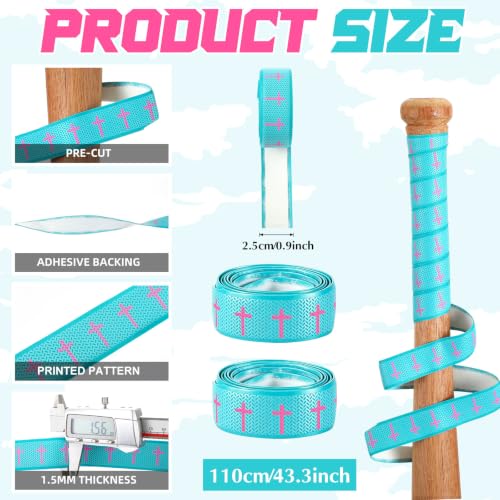 Pushglossy Cross Style Bat Grip Tape for Baseball & Softball - Blue & Rose Red, Non Slip, 1.5mm Thick