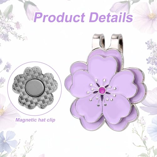 Magnetic Golf Ball Marker with Hat Clip - Purple Flower Design
