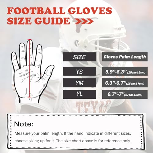SECHAND Youth Large Football Gloves - Non-Slip Breathable Receiver Gloves, Orange & Black, School & Training