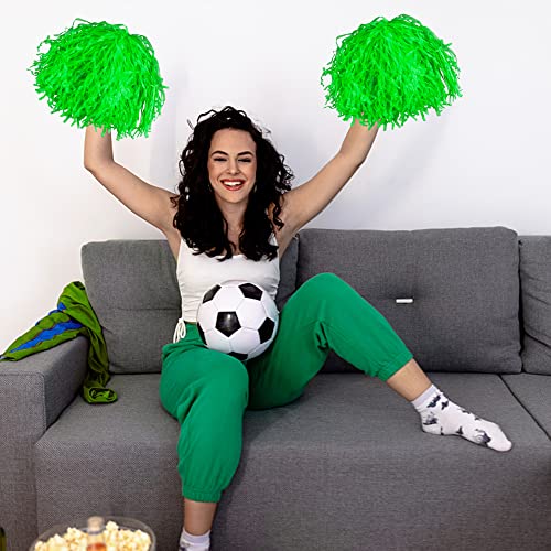 18-Piece Green Cheerleading Pom Poms with Baton Handles