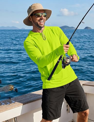 COOFANDY UPF 50+ Men's Hooded Rash Guard Shirt, Fluorescent Green XL, Quick Dry