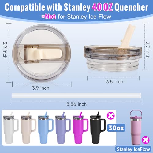 40 oz Replacement Flip Straw Lid for Stanley Quencher Tumbler - 2 Pack, Leakproof & BPA Free
