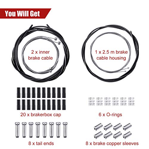Universal Bike Brake Cable Kit - Black Bicycle Cable Housing Set