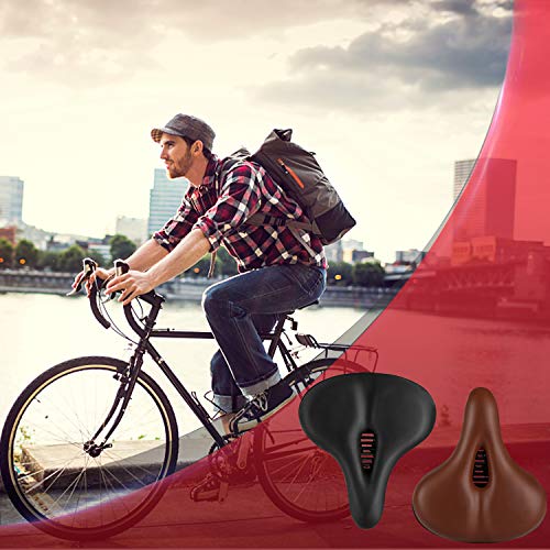 ZHIQIU Comfortable Bicycle Saddle Seat Cushion with Dual Shock Absorbing Ball, Memory Foam - Brown Hollow