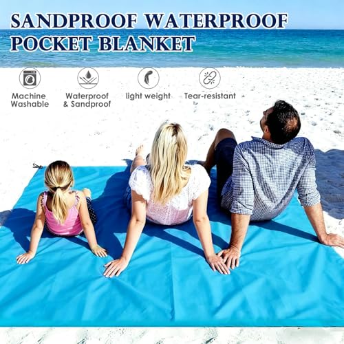 Extra Large Waterproof Beach Blanket - 57"x60" - Blue