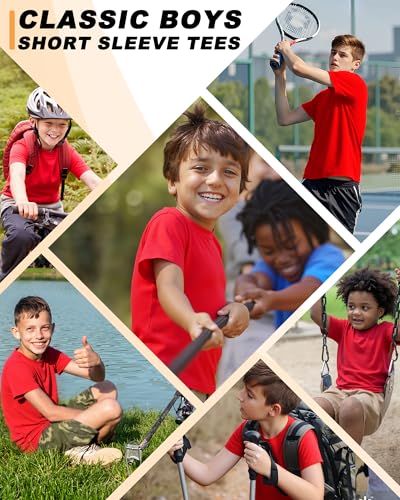 Boys Athletic Dry Fit Neon T-Shirt - Short Sleeve, 10-12 Years, Red