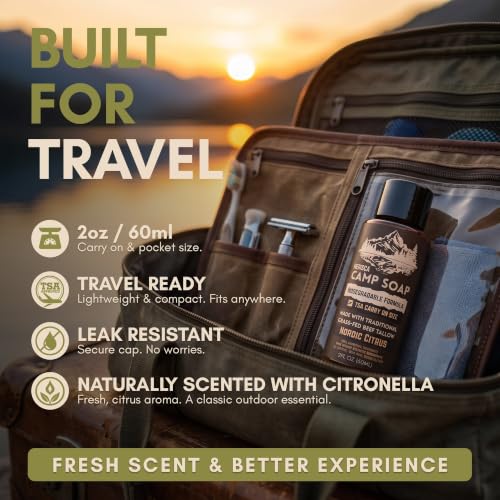 Nerisca 2oz Biodegradable Camping Soap Pack of 3 - All-in-One Body, Dish & Hair Wash, Nordic Citrus Scent