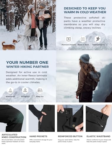 Wespornow Women's Fleece-Lined Hiking Pants Black Medium Water Resistant Windproof