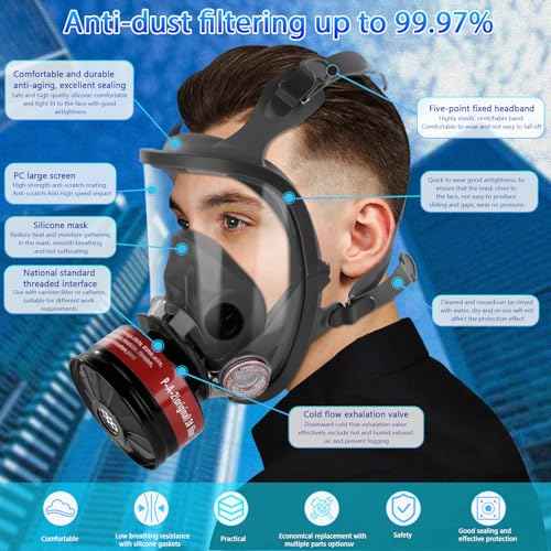 Full Face Gas Respirator Mask - Gas Masks Survival Nuclear and Chemical with Activated Carbon Filters