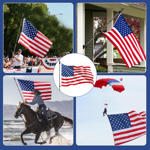 American Flag with Pole Kit 3x5 ft – 5ft Heavy-Duty Stainless/Aluminum Flagpole, No-Tangle Bracket