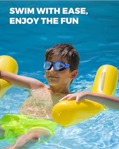 OMID Kids Swim Goggles A0-Black Blue Frame Clear Blue Lens - Comfortable, Anti-Fog, UV Protection for Ages 6-14