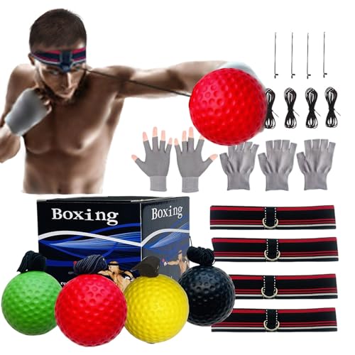 Boxing Reaction Ball Headband Set - 4 Training Balls & Gloves