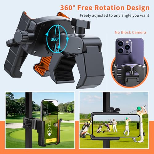 Golf Cart Phone Holder with 360° Rotation and Quick-Release Clamp
